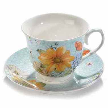 Šálka s podšálkou "kvetinový dekor", porcelán, 200 ml, 4 motívy