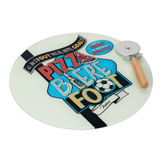 Tanier na pizzu a krájač "Pizza biére foot" D 32 cm, drevo + sklo