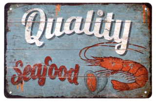 Vintage dekoračná tabuľka "Quality seafood", plech, 20x30