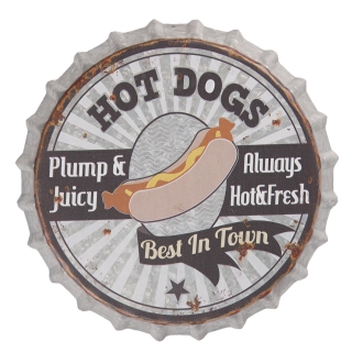 Vintage dekoračná tabuľka "HOT DOGS", ∅33x5 cm
