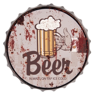 Vintage dekoračná tabuľka "BEER", ∅33x5 cm