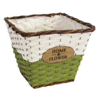 Košík bielo-zelený prútený "HOME₰FLOWER" 25 cm