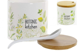 Cukornička s vrchnákom a lyžičkou "Botanic kitchen", 11,5x9,5x7,5 cm