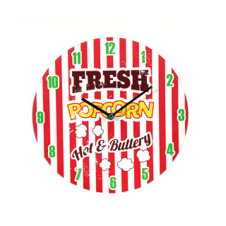 Sklenené retro nástenné hodiny "Fresh Popcorn", ∅30 cm