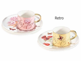 Šálka s podšálkou a zlatou dekoráciou, porcelán, 200 ml, 2 motívy
