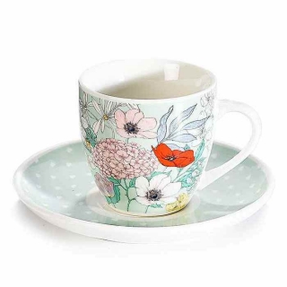 Šálka s podšálkou "kvetinový dekor", porcelán, 85 ml, 3 motívy