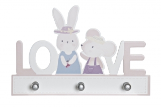 Detský nástenný vešiak "love", 3 háčiky, mdf 29,5x4x19,5cm