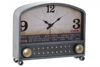 Stolové retro hodiny kovové, motív "rádio", 26x7x21,5cm