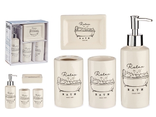 Vintage kúpeľňový set 4 kusy "Relax bath", keramika biela
