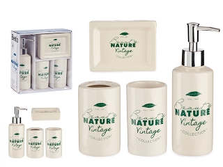 Vintage kúpeľňový set 4 kusy "Beauty nature", keramika biela
