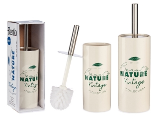 Vintage držiak toaletnej kefy "Beauty nature", keramika biela