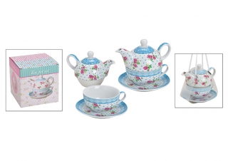 Čajník so šálkou a podšálkou v darčekovej krabičke, porcelán, "Dekor ruže"