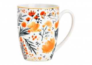 Porcelánový hrnček s kvetinovým dekorom orange, 300ml, 12x10x8cm