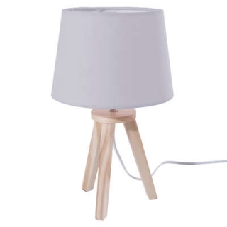 Detská stolová lampa šedá, drevo + polyester, 18x31x18, tienidlo d18x14