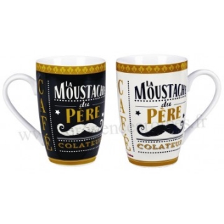 Šálky káva čaj XL sada 2ks "Pére colateur" 8,5x13 cm - 450ml, porcelán