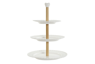 Poschodový podnos "WHITE DROP" porcelán-bambus, 27,5x27,5x32,5 cm