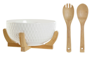 Šalátová sada "WHITE DROP" porcelán-bambus, 4ks, 29x29x14 cm