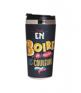 Termo hrnček "Les p'tits Mots d'Humour" D 8,5 x H 18 cm - 500ml, bambus