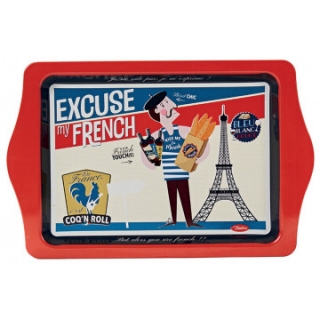 Tácka malá "Excuse my French" 25 x 16 x H. 1,2 cm, plech