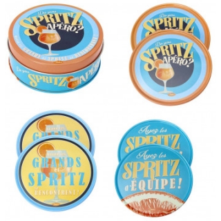 Podšálky okrúhle sada 6 ks v dóze "Spritz" 9,5 x H 3,5 cm, plech + korok